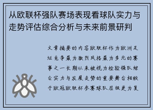 从欧联杯强队赛场表现看球队实力与走势评估综合分析与未来前景研判